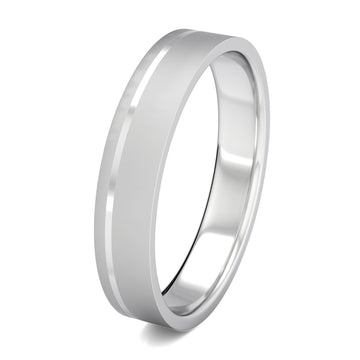 Flat Mat Wedding Ring with Polished Grooved Border