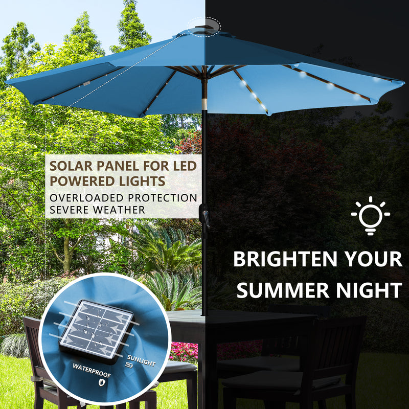 SunRay 9' Round Solar Lighted Umbrella, 8Rib, 32LED, Steel - Eden Branch-Your Home & Garden Paradise 