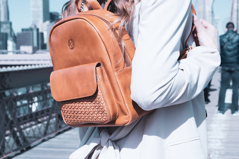 women's tan leather backpack