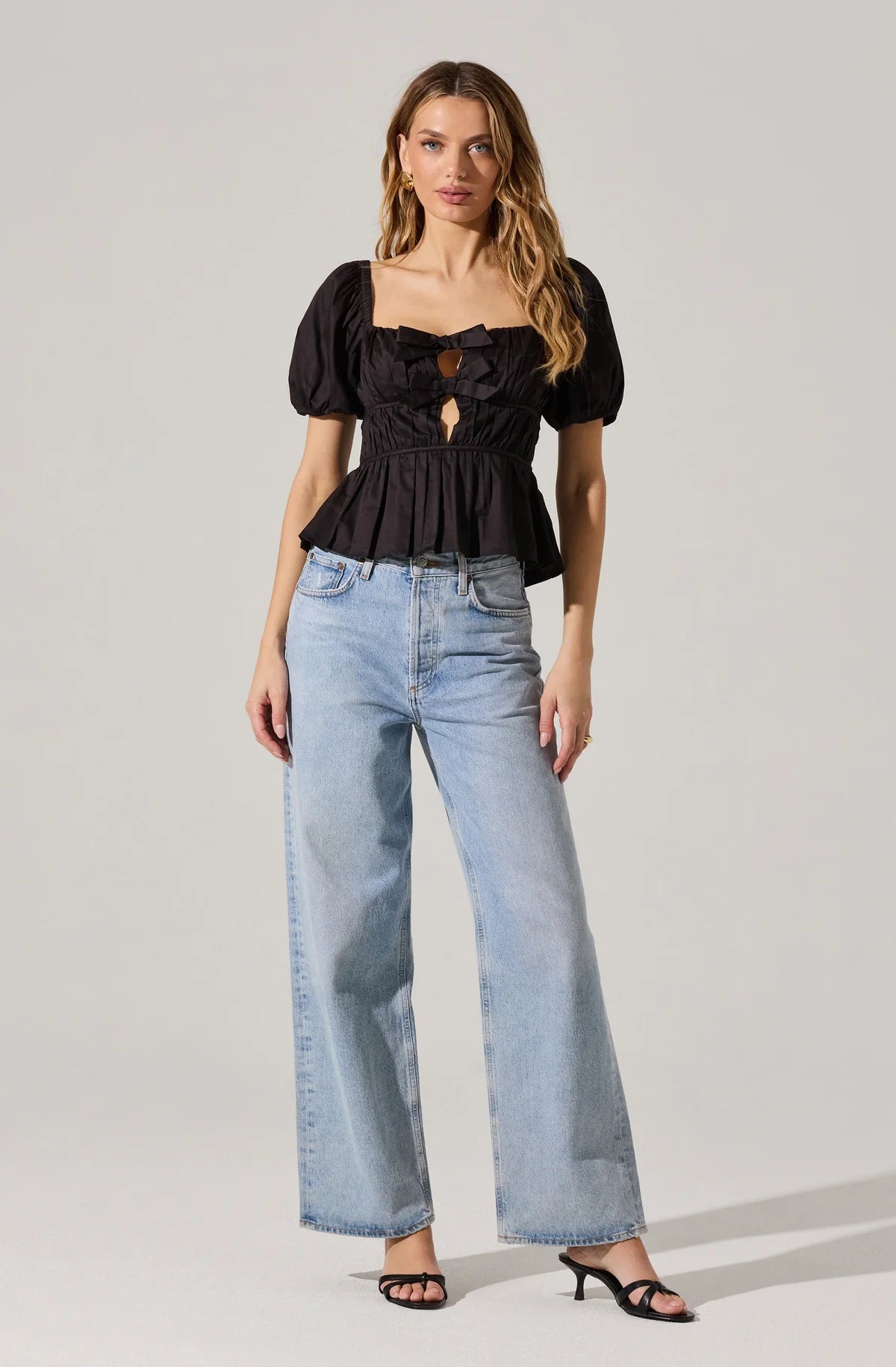 Bow Front Peplum Top- Black