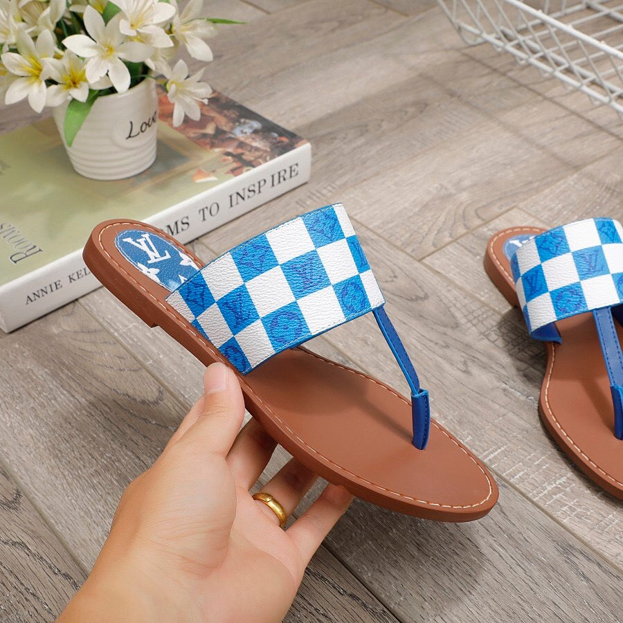 Louis Vuitton LV new ladies print letter plaid flip-flop sandals