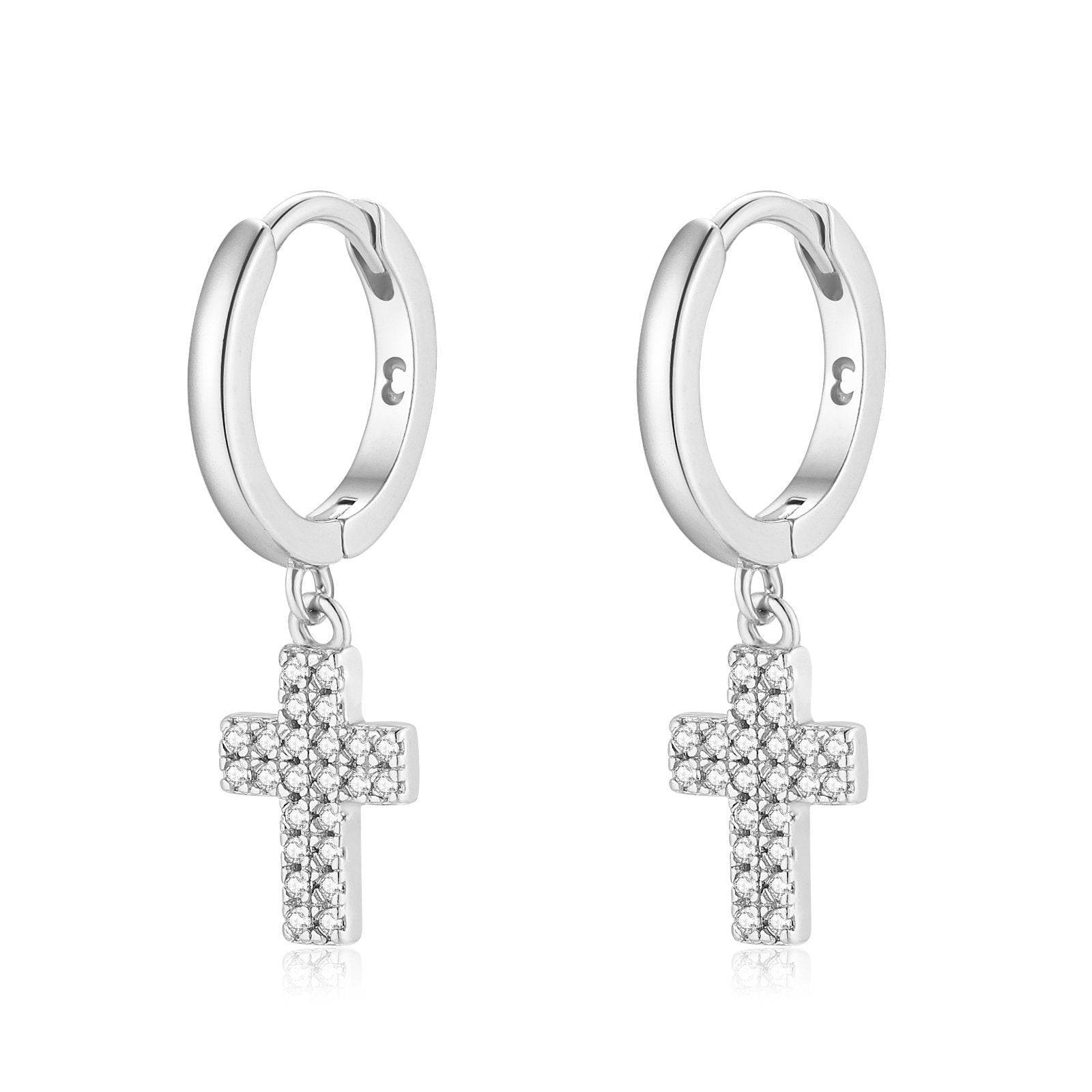 Gothic silver Cross hoop crystals earrings – equinoxart