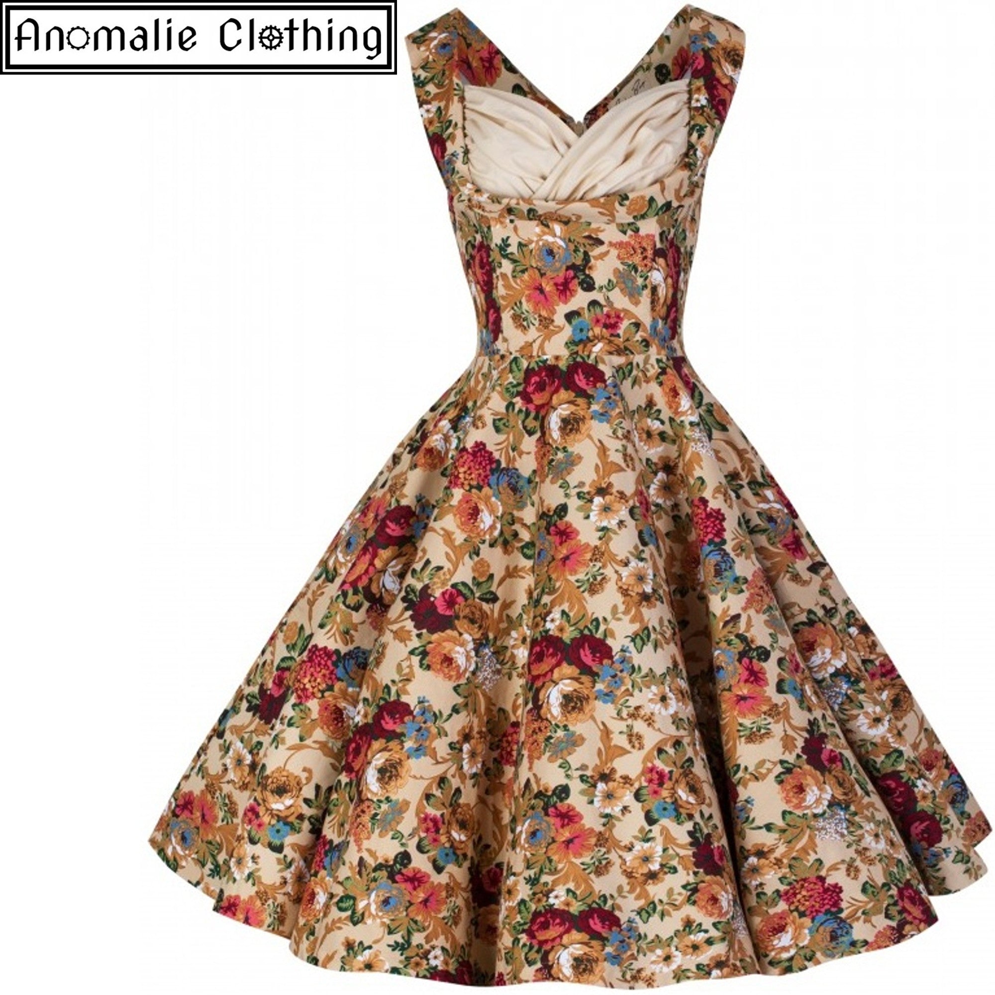 Lindy Bop Ophelia Beige Floral Swing Dress Vintage 1950s Pinup Retro Rockabilly Ebay