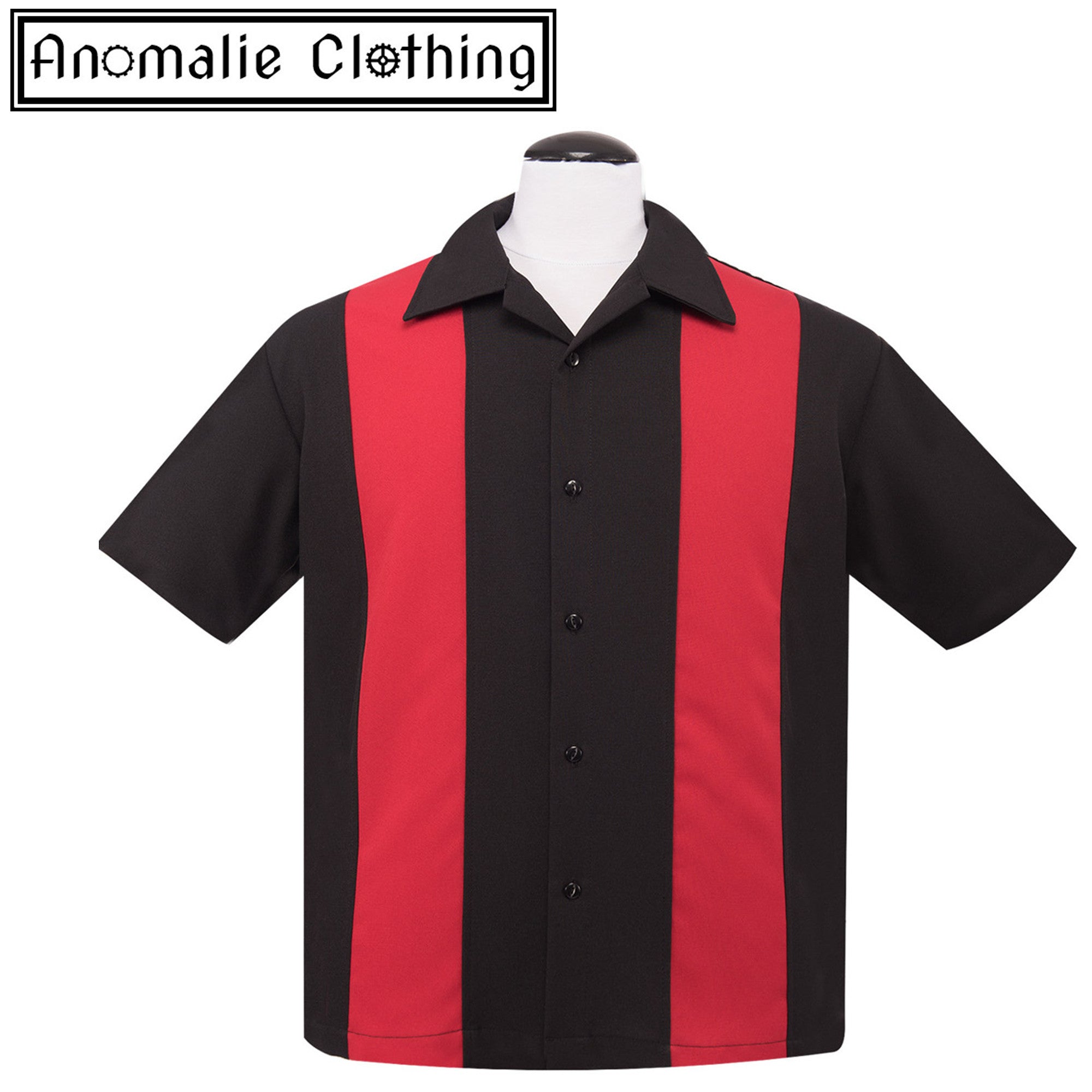 Rock Steady Black and Red Mini Panel Button Up Mens Shirt Mens ...