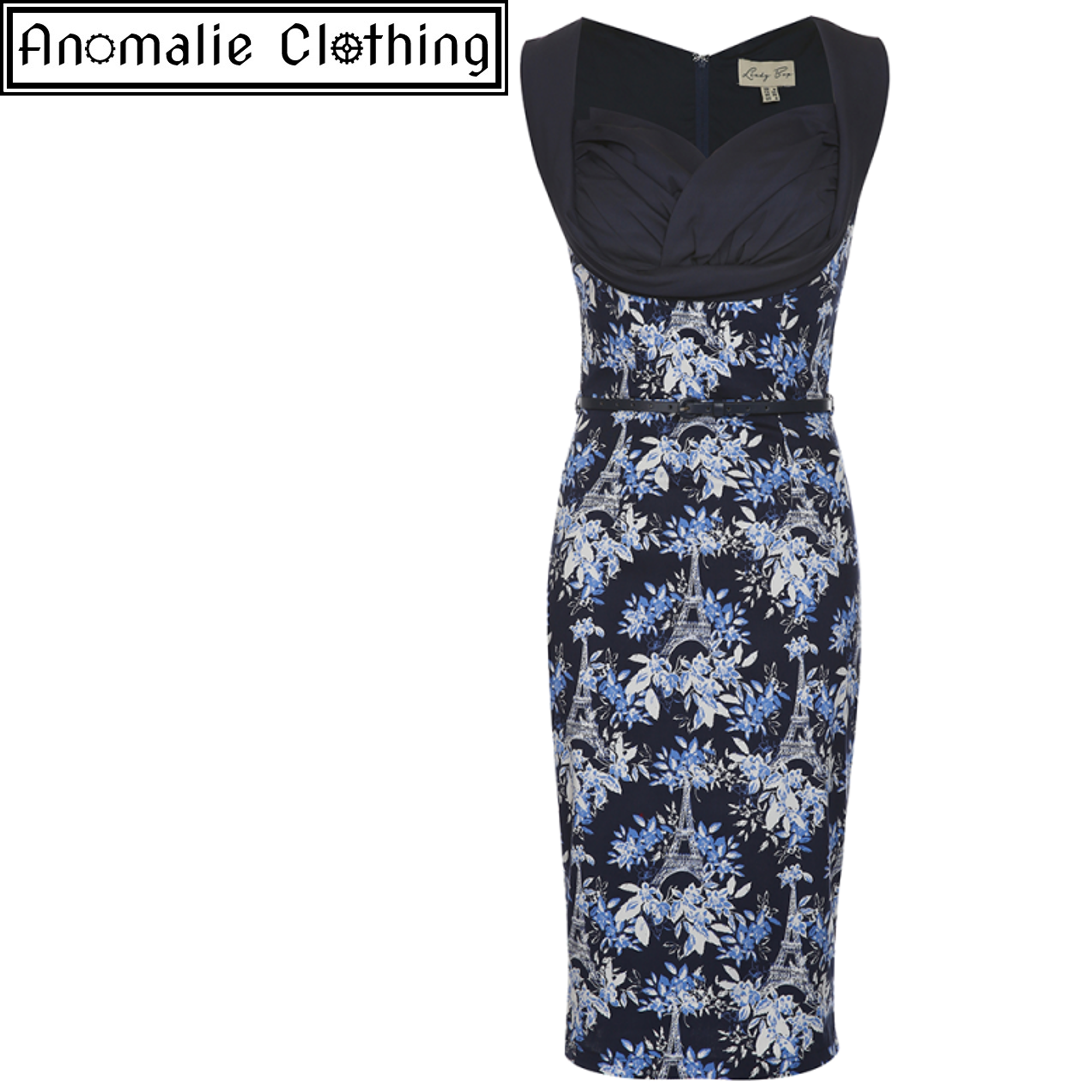 Lindy Bop Vanessa Wiggle Dress in Navy Blue Eiffel Print - 1940s Pinup ...