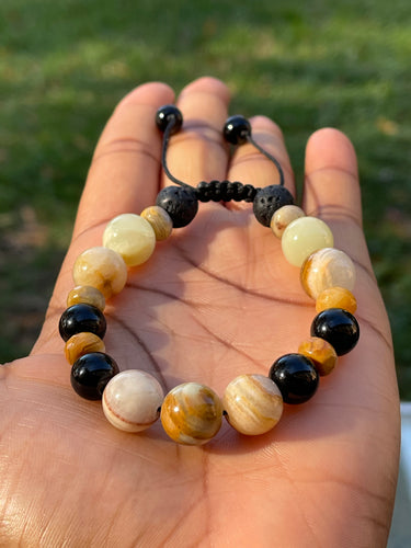 Black and White Marble with White Cat Eye Beaded Bracelet