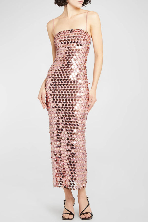 Hot Fashion Spaghetti Straps Sequined Sheer Bodysuit Midi Slip Dress -  Beautifulhalo.com