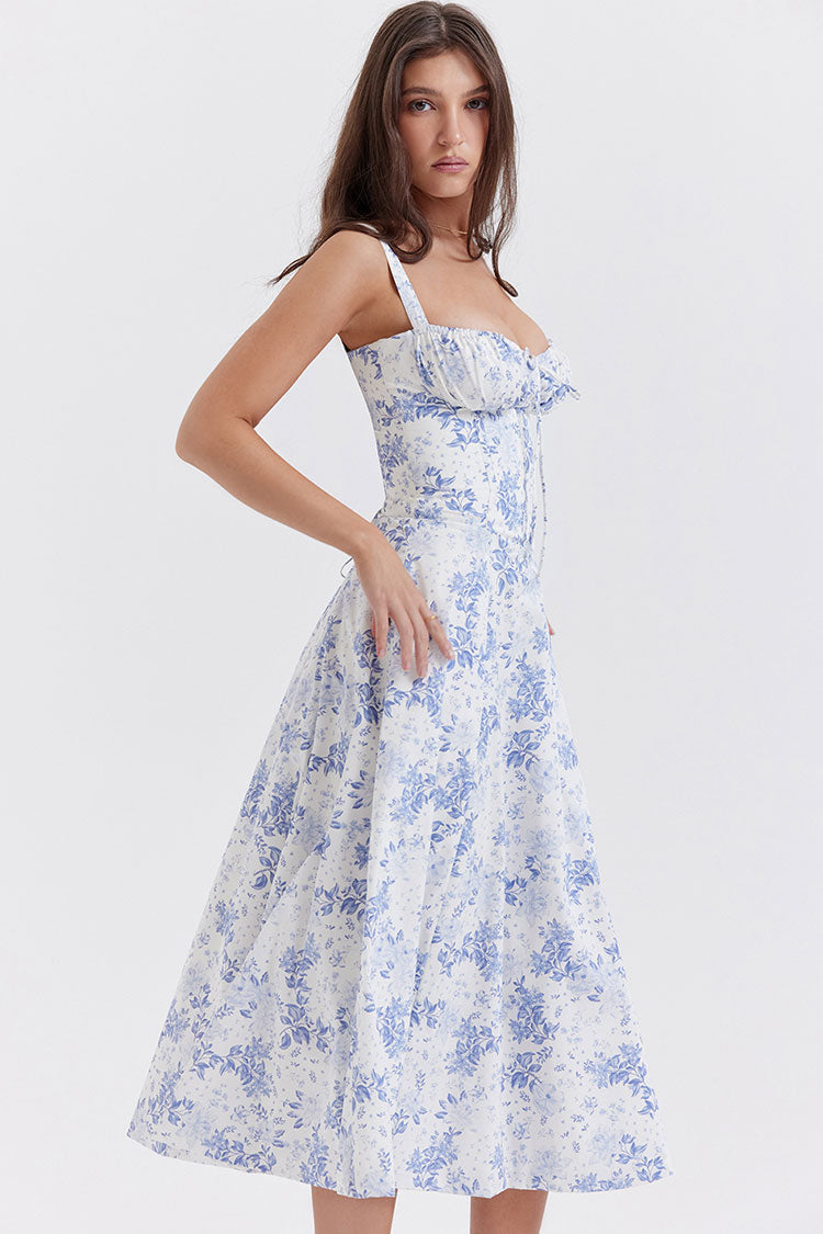 Sexy Floral Tie Front Lace Up Back Fit And Flare Split Midi Sundress B Rosedress 7111