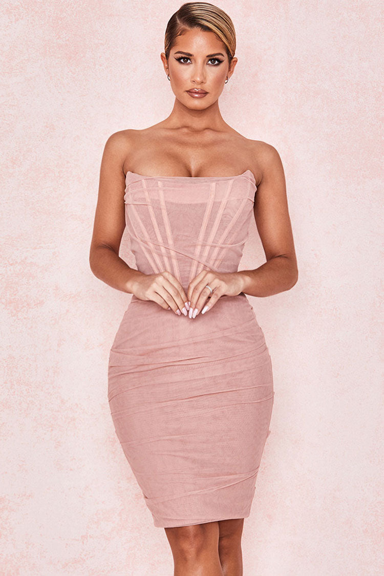 Chic Ruched Strapless  Mini  Corset Cocktail  Party Dress  