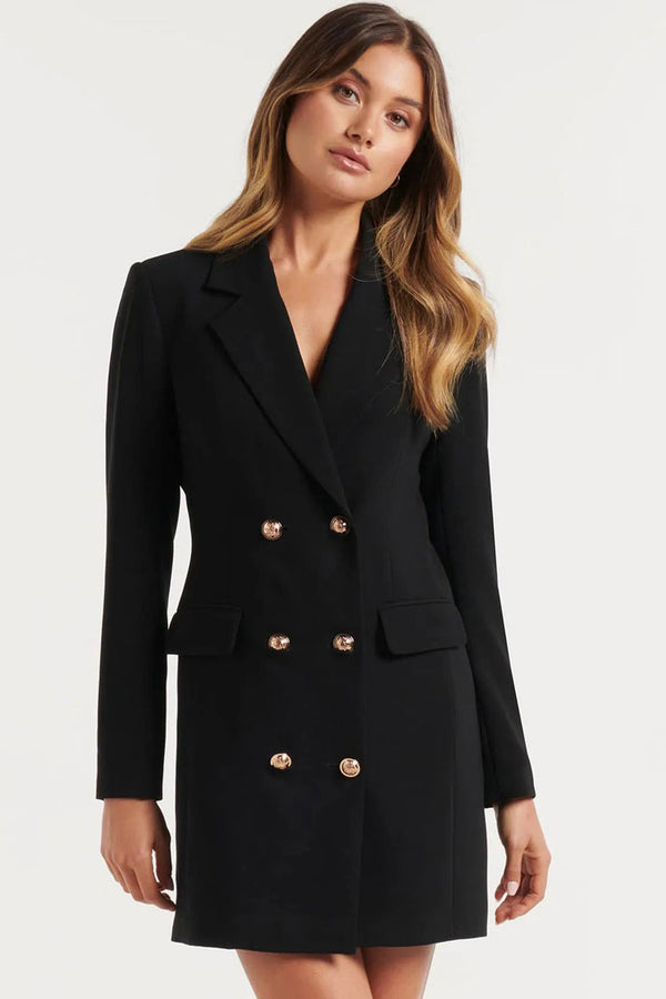 Women's Double Breasted Blazer Dress Lapel Collar Elegant Long Sleeve OL  Blazer Mini Dress