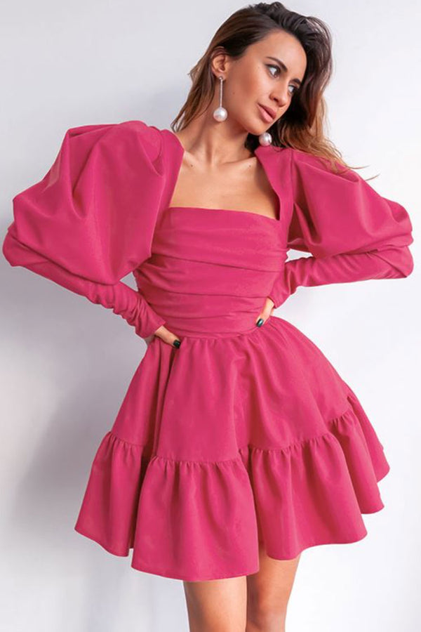 Square Neck Puff Sleeve Tie Back Dress