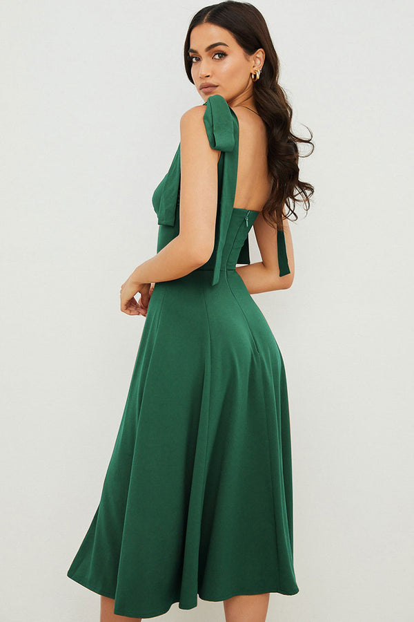 High Split Ruched Off Shoulder Satin Midi Corset Dress - Emerald Green –  Rosedress