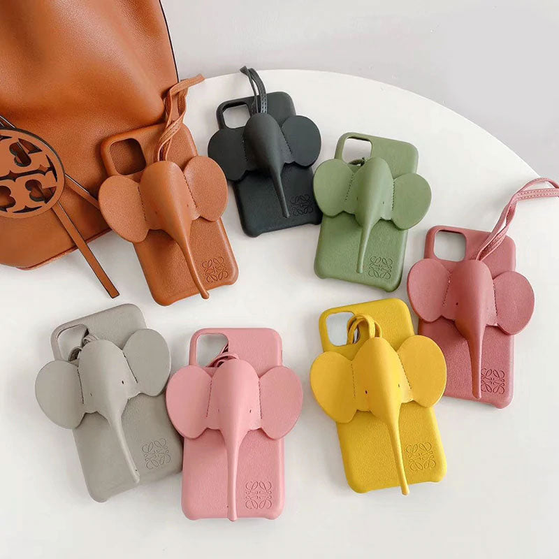 Luxury Elephant Patterned Silicone Phone Case with Rope Necklace for iPhone 11 Series