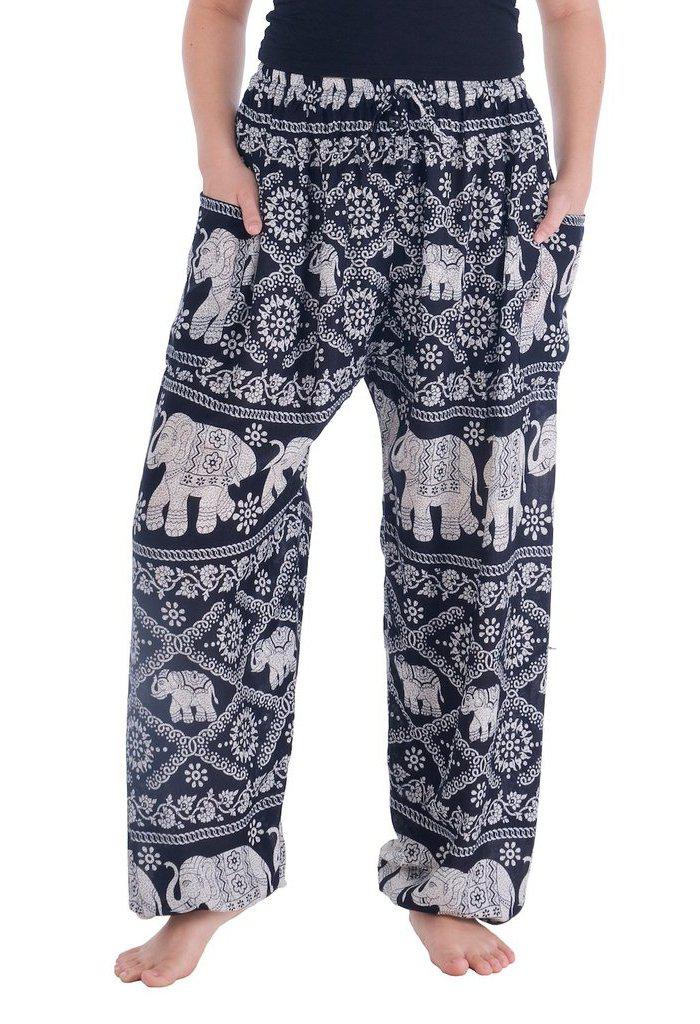 Black Boho Elephant Print Women's Harem Pants – Lannaclothesdesign Shop