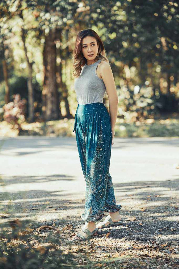 Teal Bamboo Rayon Thai Elephant Pants