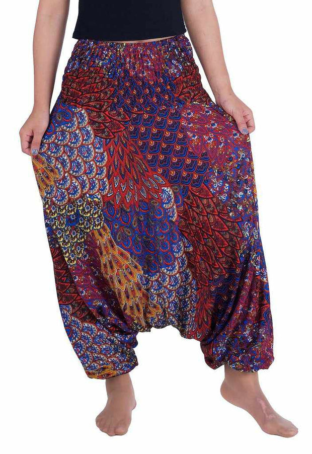 BOHO PANTS WOMEN Peacock Print Small to Large Plus Sizes Hippie