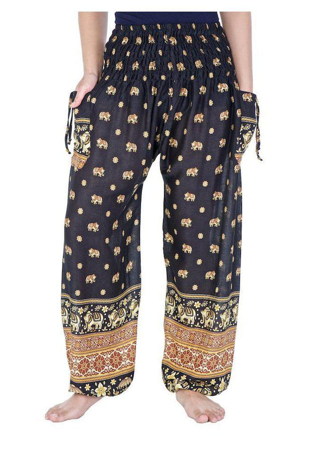 Buy wholesale Bohotusk Black Elephant Print Low Crotch Harem Pants Womens  Elasticated Smocked Waist , Small / Medium (UK Size 8 - 12)