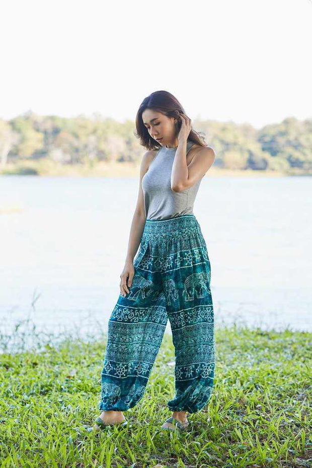 Bohotusk Harem Elephant Pants – Teal Floral