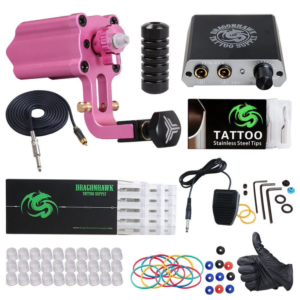 DragonHawk Tattoo Kit 2 Machine Guns Color Inks Tips Power Supply Set  Needles 701304880946