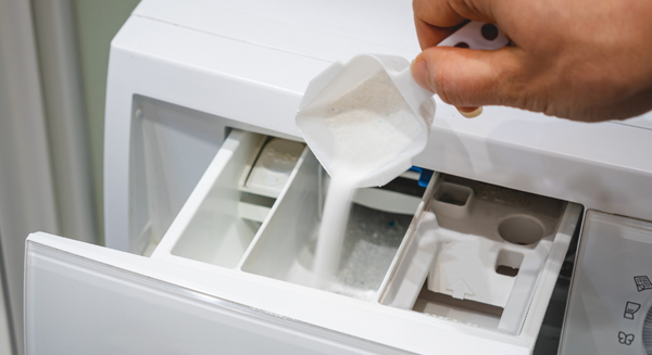 Washing machine is filled with washing powder