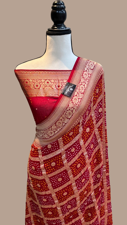 Red Banarasi Semi Georgette Full Jaal Saree | Saree, Chiffon saree, Banarasi  sarees