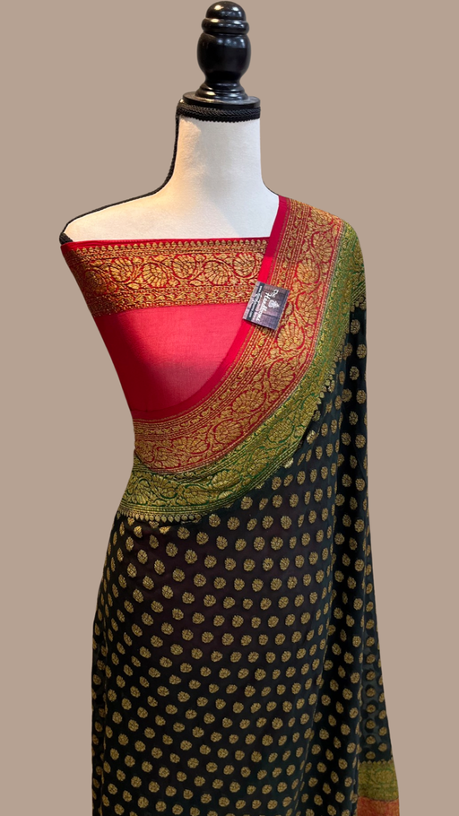 Blood Red-Rani Banarasi Bandhani Saree Pure Georgette - Bandhani - Bandhani  - Kutch