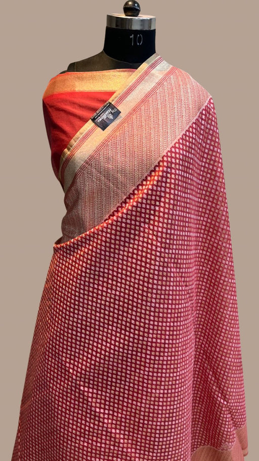 Designer red saree banarasi brocade with blouse - Sarena