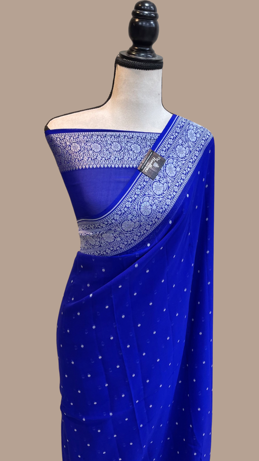 Royal blue georgette saree with stone work