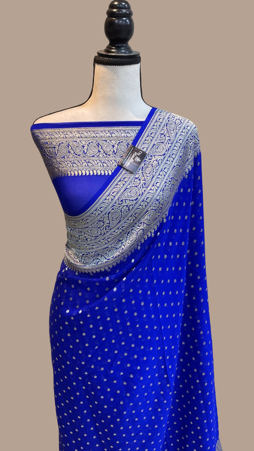 Royal Blue Banarasi Handloom Kora Organza Saree