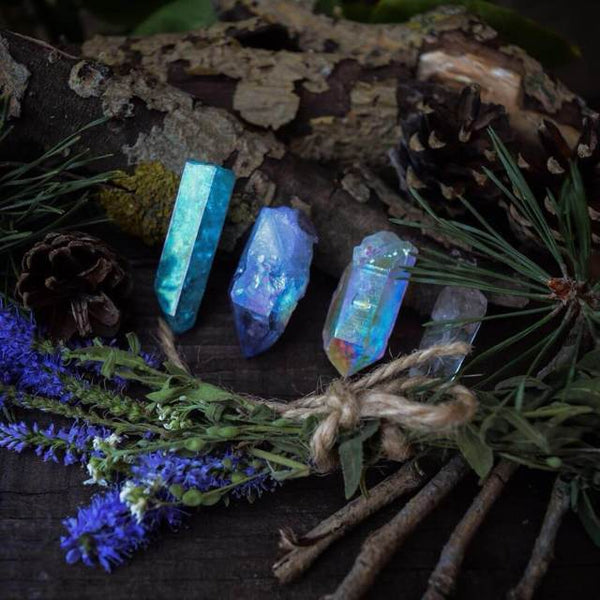 Blue Aqua Aura Quartz Crystal Necklace Pendant