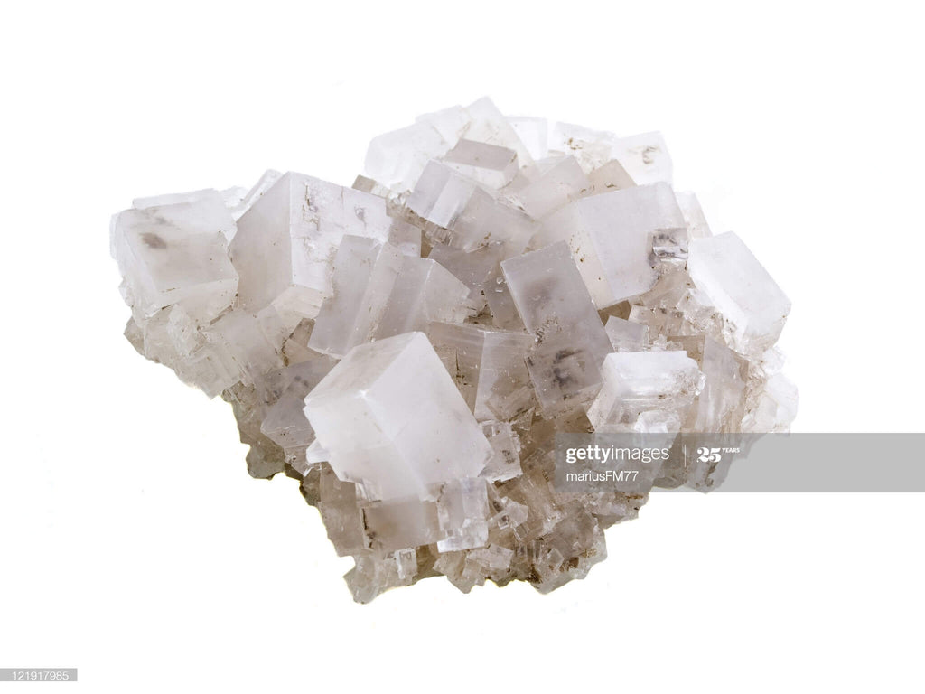 raw white crystal rock cubic shaped exterior close up view