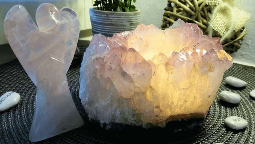 smooth and jagged white and pink crystal rocks