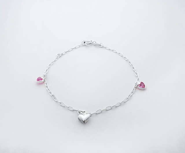 silver bracelet with hearts