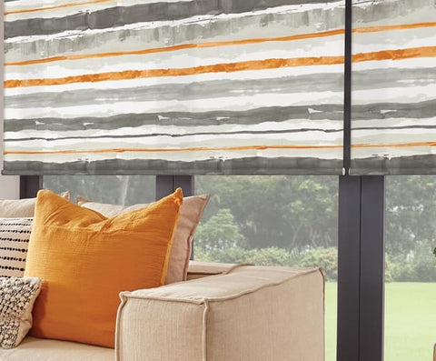 orange-and-grey-wavy-horizontal-striped-roller-blinds-in-living-room