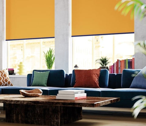 sunny-modern-living-space-with-yellow-roller-blinds