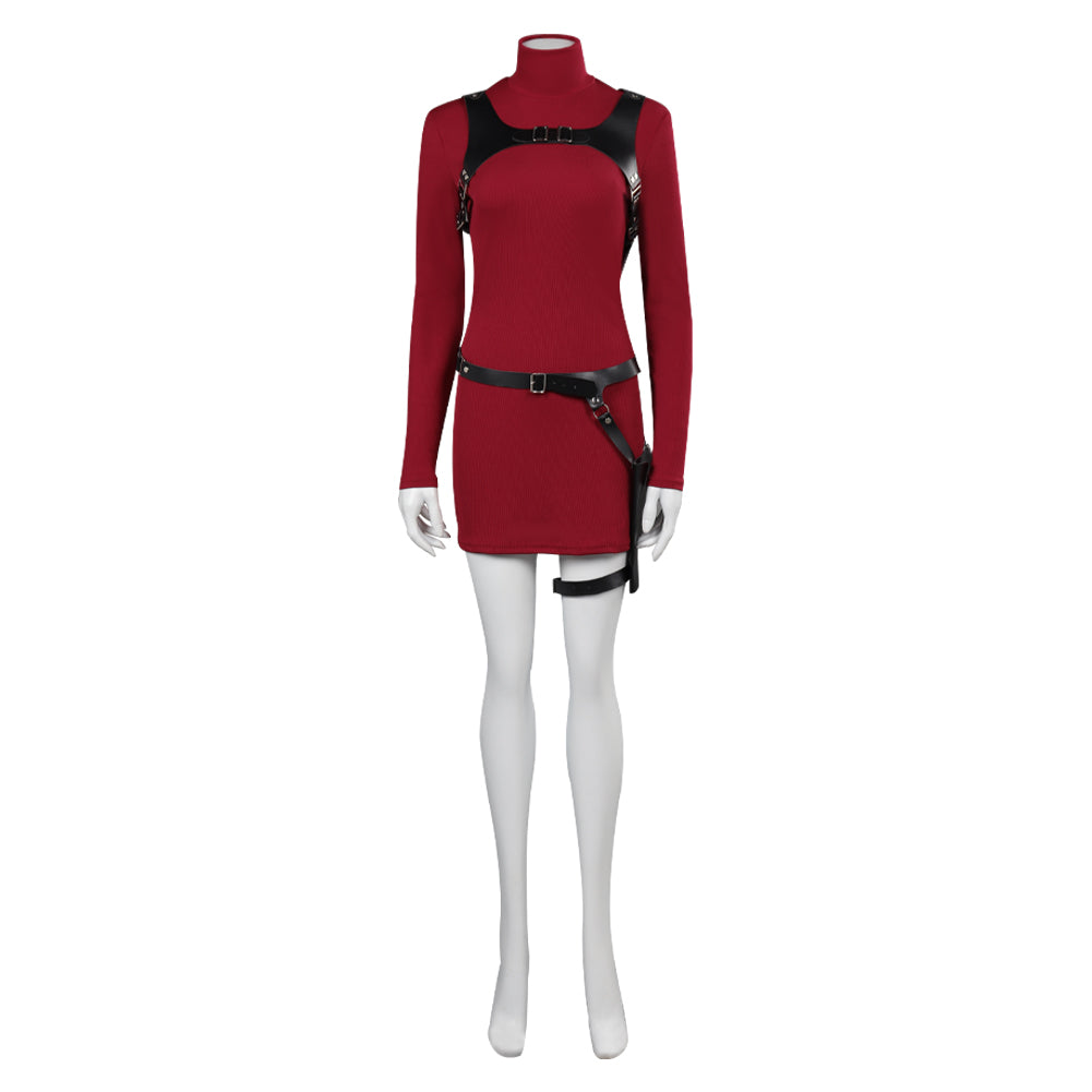 Resident Evil 4 Ada Wong Cosplay Costume Embroidered Cheongsam Style Red  Dress