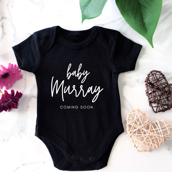 pregnancy announcement bodysuit, coming soon add baby onesie