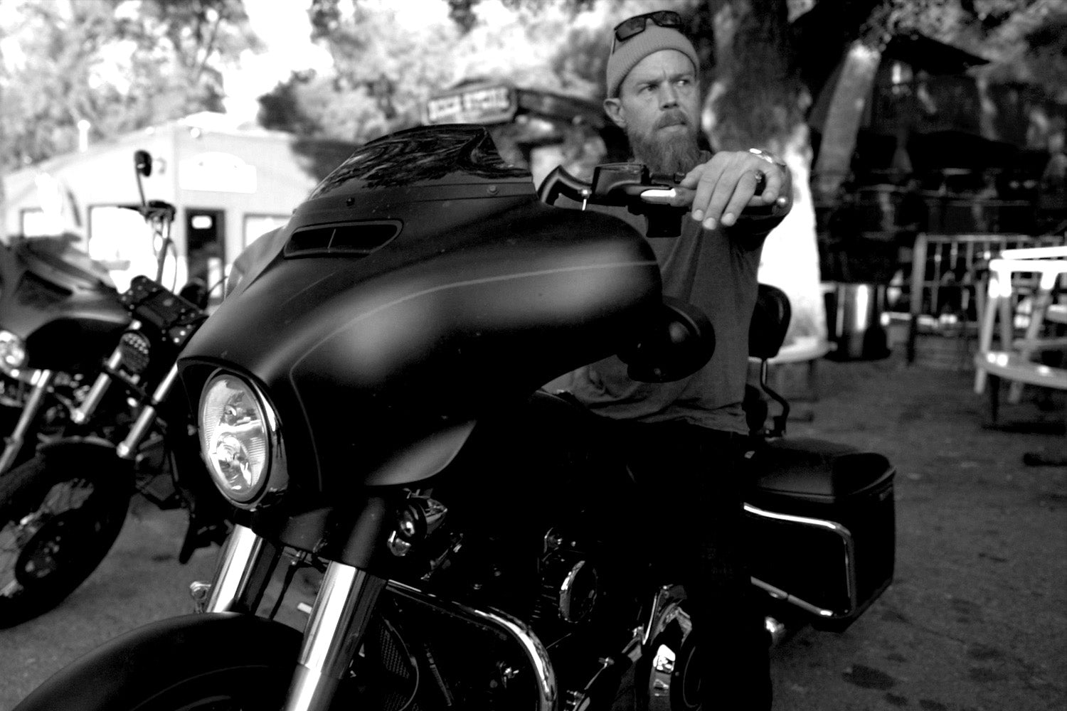 Ryan Hurst on a motorcycle