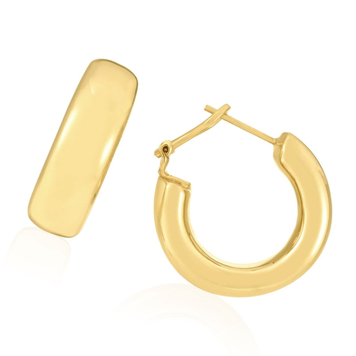 14K Yellow Gold Large C-Hoop Earrings with Polished Finish and Omega ...