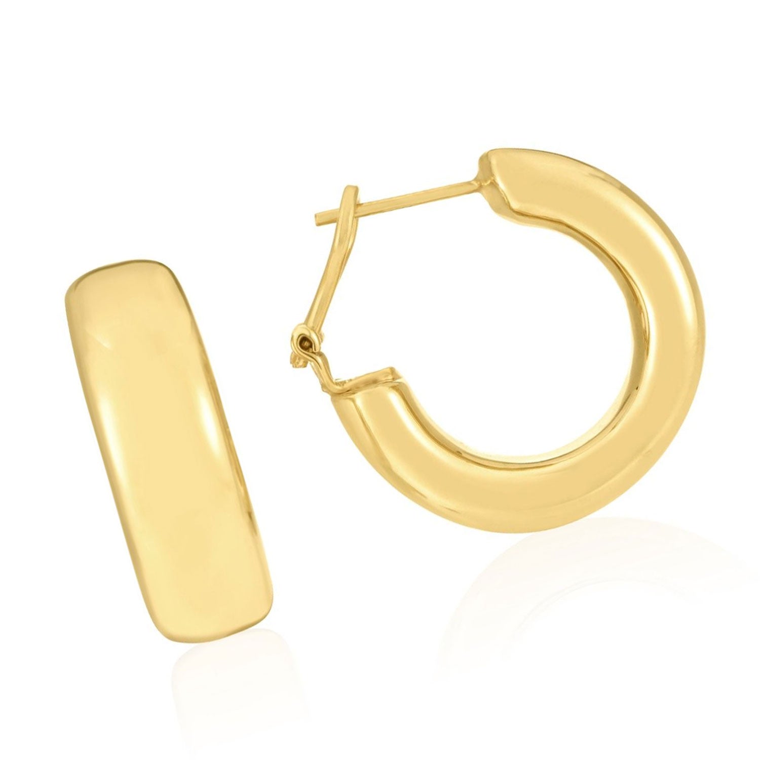 14K Yellow Gold Large C-Hoop Earrings with Polished Finish and Omega ...