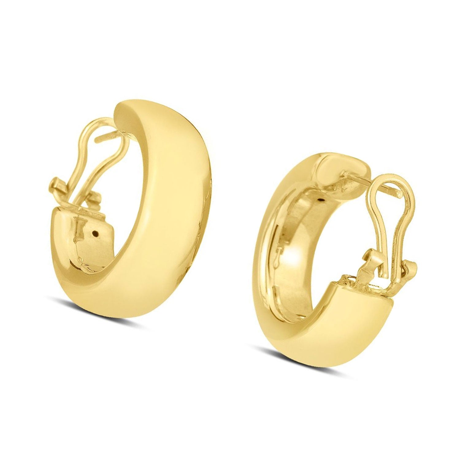 14K Yellow Gold Large C-Hoop Earrings with Polished Finish and Omega ...
