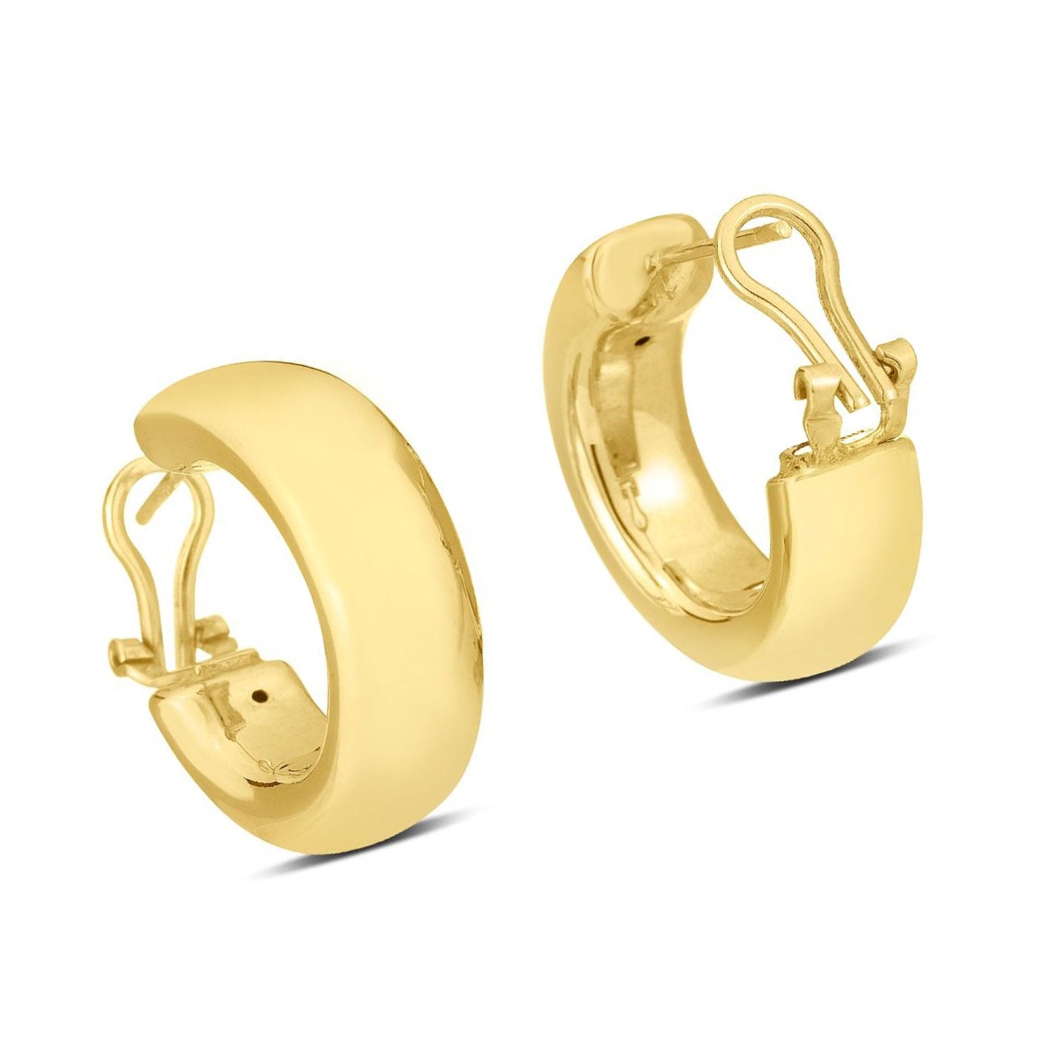 14K Yellow Gold Large C-Hoop Earrings with Polished Finish and Omega ...