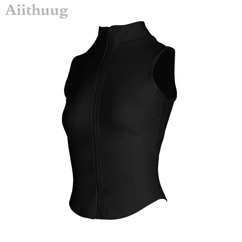 Aiithuug Athletic Zip Up Sweat Vest Jacket Sleeveless Top