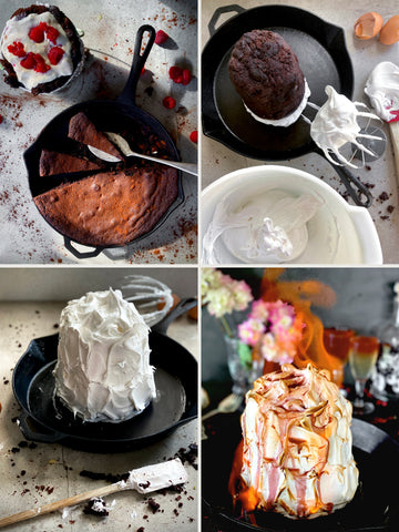 Secret Kiwi Kitchen Brownie Mix Hack by Iron Clad Pan Co: QUADRUPLE CHOCOLATE BAKED BOMB ALASKA FLAMBÉ