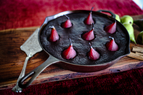 Secret Kiwi Kitchen Spiced Red Wine Poached Pears and Skillet Cake