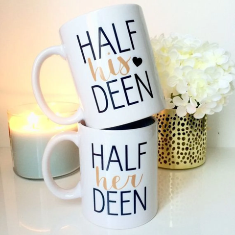 Humraha Mug Set for Muslim Couples half his deen half her deen 2-mug set