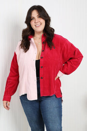 GeeGee Full Size Two-Tone Raw Hem High-Low Corduroy Jacket - Spicy and Sexy