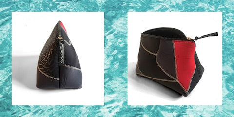Neoprene pouches custom upcycled from a personal wetsuit