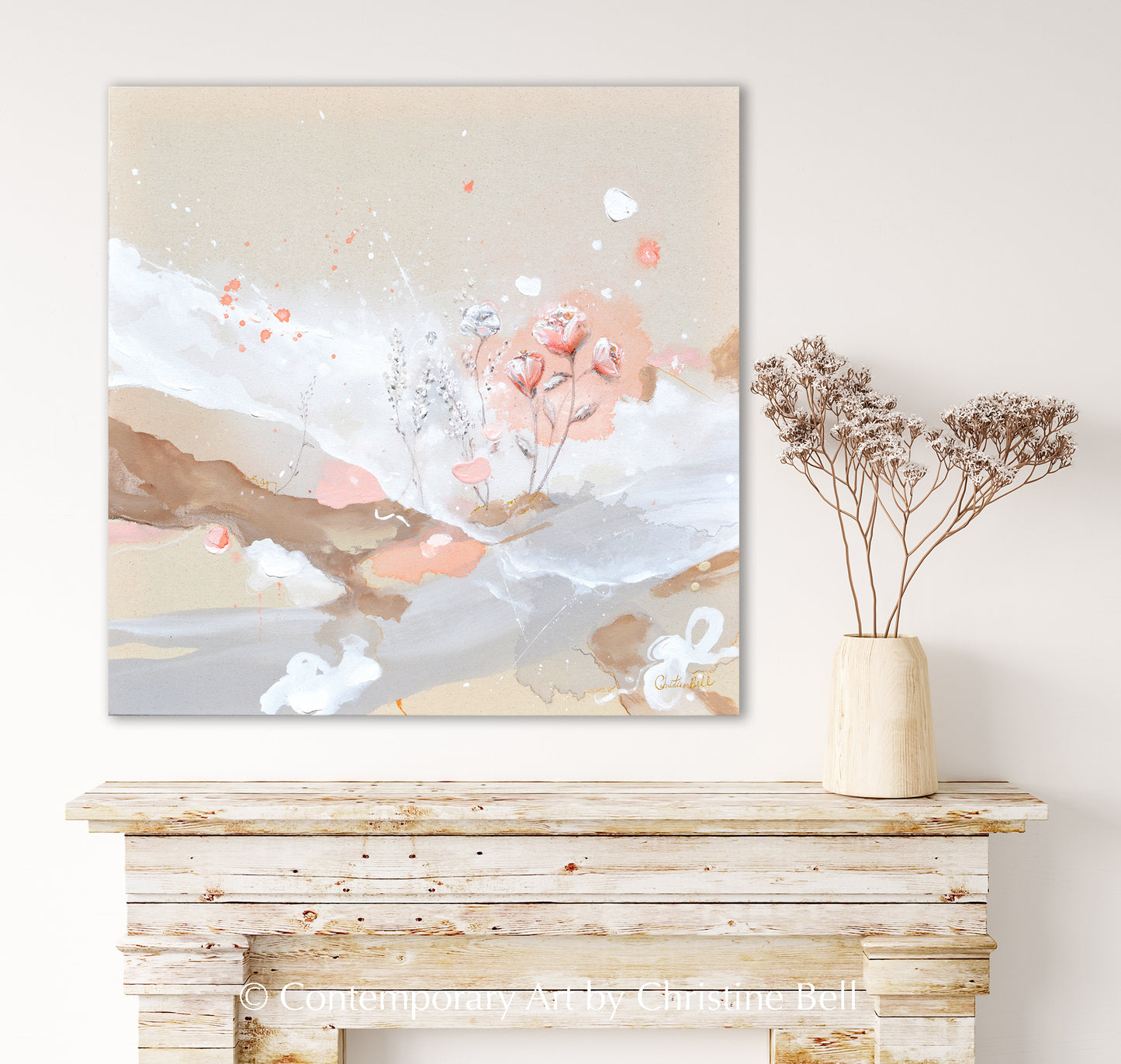 ORIGINAL Art Abstract Floral Painting Pink Roses Flowers Home Decor –  Contemporary Art by Christine