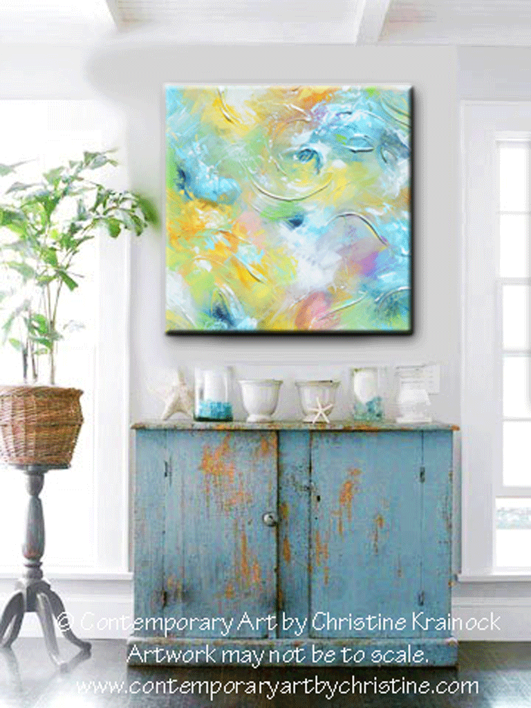 GICLEE PRINT Art Abstract Peacock Painting Modern Blue Canvas Prints A –  Contemporary Art by Christine